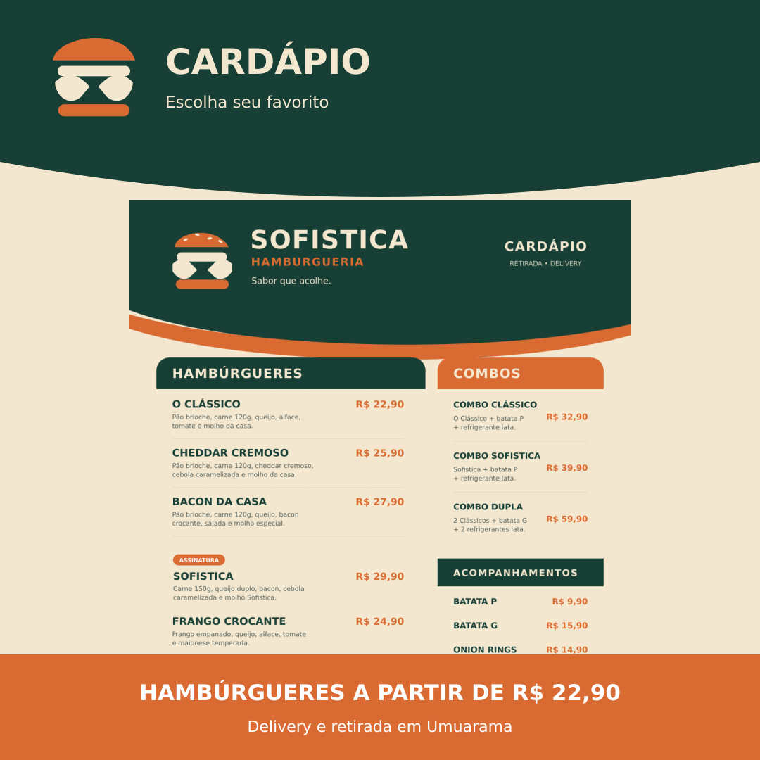 Cardápio da Sofistica Hamburgueria